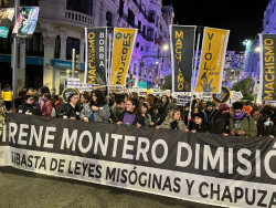 Cientos de personas marchan en Madrid por el 25N al grito de `Irene Montero, dimisi&oacute;n` y con varias ministras del PSOE