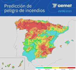 El peligro muy alto o extremo de incendios contin&uacute;a hoy en zonas del norte y este peninsular