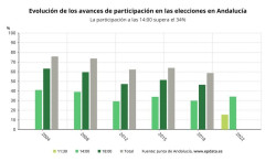 La participaci&oacute;n supera el 34% en Andaluc&iacute;a a las 14 horas, 4,3 puntos m&aacute;s que en 2018