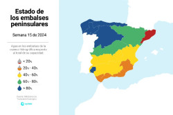 Las lluvias de Semana Santa aumentan 5,3 puntos la reserva h&iacute;drica hasta el 63,1% de su capacidad, con 35.375 hm3