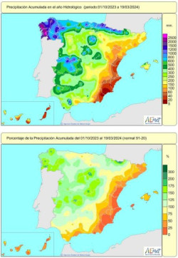 Las &uacute;ltimas lluvias sit&uacute;an las precipitaciones acumuladas en Espa&ntilde;a un 5% por encima de su valor normal