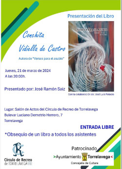 Conchita Vidiella presenta este jueves su poemario `Versos para el asubio` en Torrelavega
