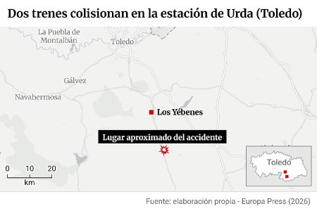 Dos trenes colisionan en la estaci&oacute;n de Urda (Toledo)