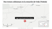 Dos vagones del tren Iryo siniestrado en Urda (Toledo) descarrilaron tras ser alcanzados por un tren de Renfe