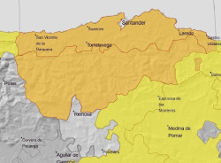 La AEMET eleva a naranja el aviso para este s&aacute;bado por lluvias en Cantabria y deja en amarillo el de tormentas