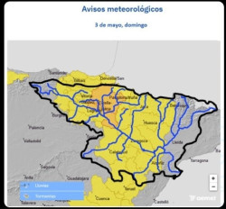 La CHE advierte de posibles "crecidas s&uacute;bitas" en barrancos y cauces menores en buena parte de la Cuenca del Ebro