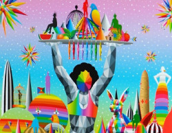 Okuda reinterpreta a la Sardinera en un paisaje futurista en su ilustración de la Semana Grande de Santander