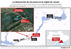 Zelenski dice que 80 localidades están "bajo el agua" tras la destrucción de la presa, de la que culpa a Rusia